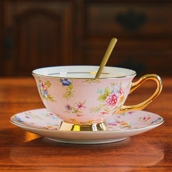 Creative Porcelain Tea Cup Saucer Set, Unique Tea Cup and Saucer in Gift Box, Floral Ceramic Coffee Cup with Saucer, Beautiful British Tea Cup and Saucer-ArtWorkCrafts.com
