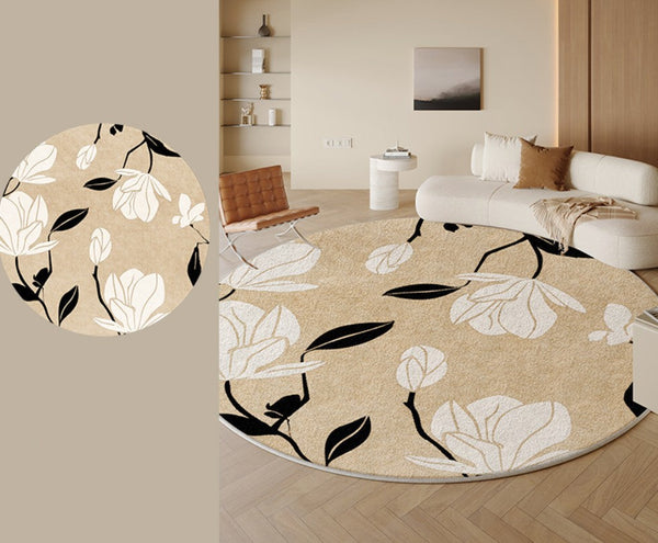 Modern Round Rugs under Coffee Table, Circular Rugs for Dining Table, Abstract Contemporary Rugs for Bedroom, Modern Cream Color Rugs for Living Room-ArtWorkCrafts.com