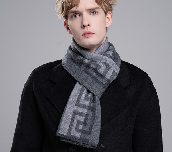 Gray Thick Wool Scarf, Black Business Formal Men Scarf Styles, Wool Scarf for Gentleman, Men's Winter Scarf, Casual Scarf Men, Men's Wool Scarf Winter, Red Fashion Scarf-ArtWorkCrafts.com