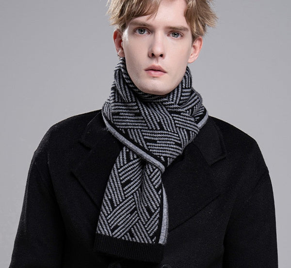 Gray Wool Scarf for Gentleman, Red Thick Wool Scarf, Business Formal Men Scarf Styles, Men's Winter Scarf, Casual Scarf Men, Men's Wool Scarf Winter, Fashion Scarf-ArtWorkCrafts.com
