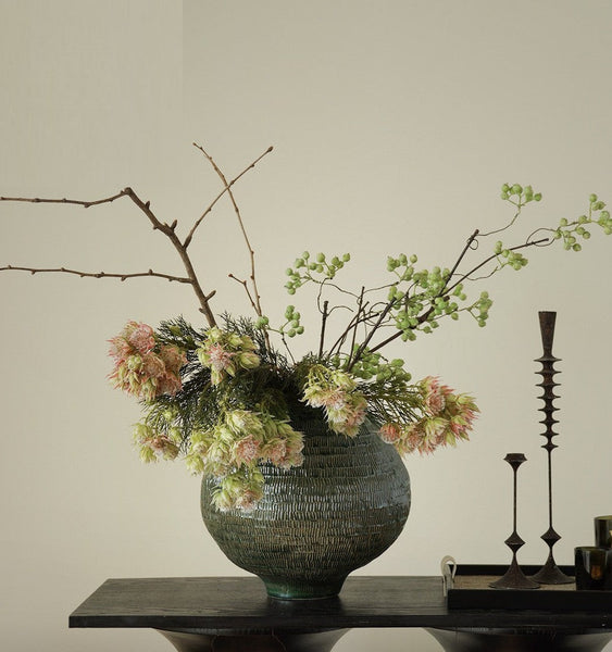 Large Contemporary Vases on Dining Table, Handmade Modern Flower Vase, Centerpiece Ceramic Bouquet Vases, Green Porcelain Vases for Modern Home Decor-ArtWorkCrafts.com