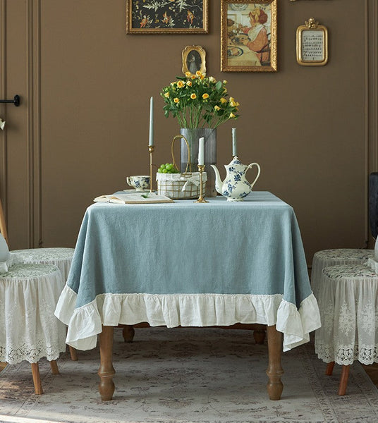 Long Rectangle Tablecloth for Dining Room Table, Blue Modern Table Cloth, Extra Large Tablecloth for Home Decoration, Square Tablecloth for Round Table-ArtWorkCrafts.com