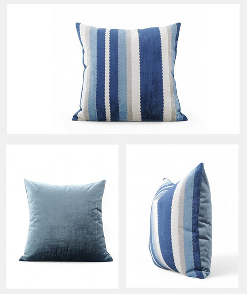 Contemporary Square Modern Throw Pillows for Couch, Large Abstract Blue Decorative Throw Pillows, Simple Throw Pillow for Interior Design, Modern Sofa Pillows-ArtWorkCrafts.com