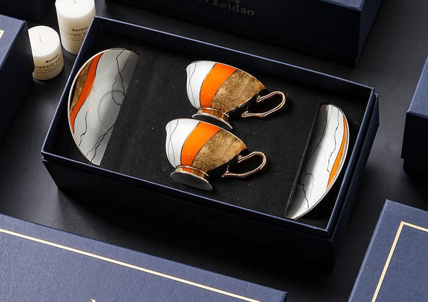 Elegant Royal Ceramic Coffee Cups, Unique Tea Cups and Saucers in Gift Box as Birthday Gift, Beautiful British Tea Cups, Creative Bone China Porcelain Tea Cup Set-ArtWorkCrafts.com