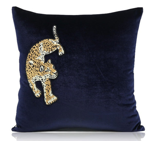 Modern Sofa Pillows, Contemporary Throw Pillows, Cheetah Decorative Throw Pillows, Blue Decorative Pillows for Living Room-ArtWorkCrafts.com