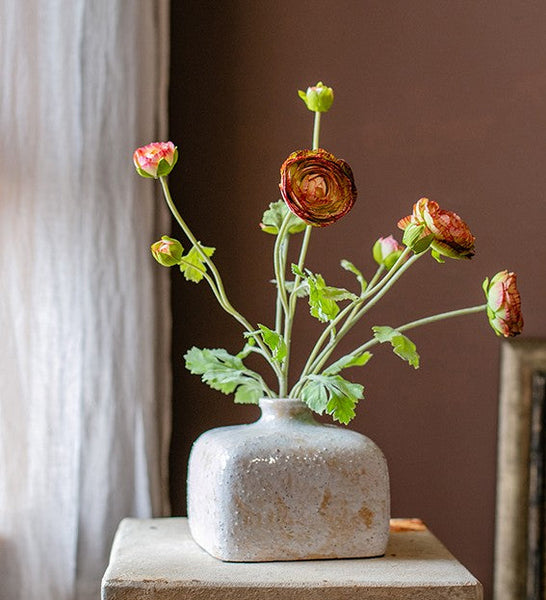 Dining Room Flower Arrangement Ideas, Ranunculus Asiaticus Flowers, Simple Modern Floral Arrangement Ideas for Home Decoration, Spring Artificial Floral for Bedroom-ArtWorkCrafts.com