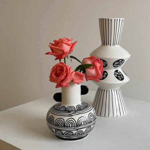 Geometric Porcelain Flower Vases, Handmade Water Holding Flower Vases, Ceramic Bud Vases, Small Flower Vases on Table-ArtWorkCrafts.com