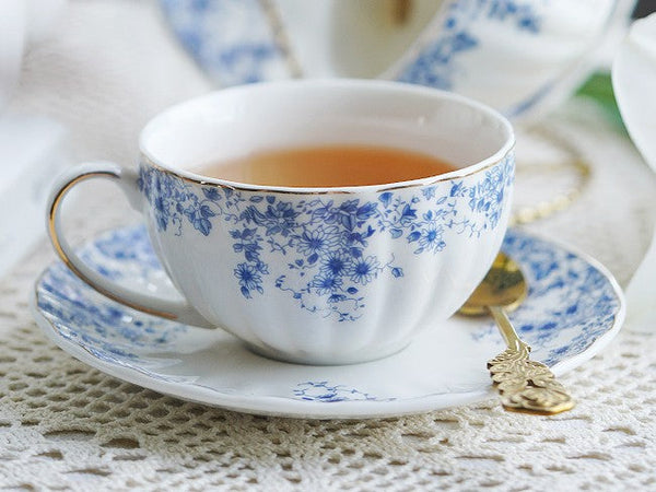 Blue Porcelain Tea Cup Saucer Set, British Royal Ceramic Cups for Traditional Afternoon Tea, Unique Blue Tea Cup and Saucer in Gift Box, Elegant Ceramic Coffee Cups-ArtWorkCrafts.com