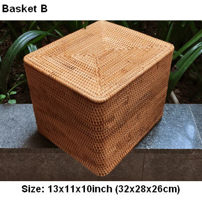 Large Woven Storage Baskets, Rectangular Storage Basket with Lid, Rattan Storage Baskets, Storage Baskets for Living Room, Storage Basket for Bedroom-ArtWorkCrafts.com