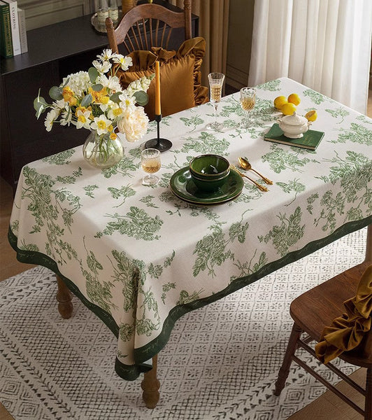 Chenille Flower Tablecloth for Dining Table, Elegant French Style Table Cover for Dining Room Table, Modern Rectangle Tablecloth for Oval Table-ArtWorkCrafts.com
