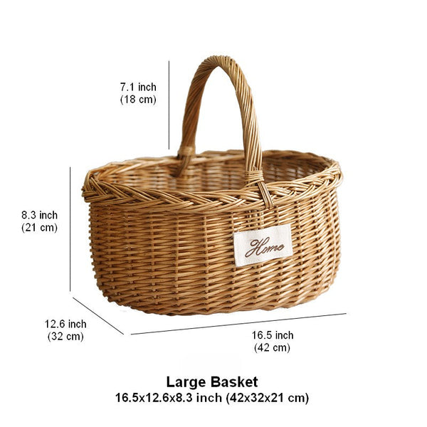 Hand-woven Wicker Storage Basket, Large Picnic Food Basket with Handle, Willow Weaving Baskets for Vegetable, Natural Fruit Basket, Kitchen Storage Baskets-ArtWorkCrafts.com