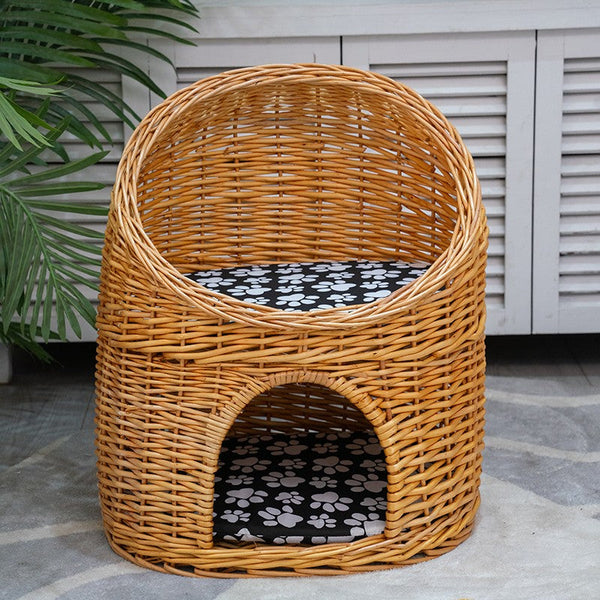 Double-Layer Cat Bed, Large Cat House Basket with Washable Cushion for Indoor Cats and Dogs-ArtWorkCrafts.com