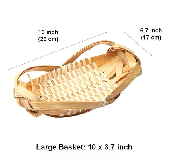 Natural Hand-woven Bamboo Basket, Lovely Cute Picnic Food Basket, Bamboo Basket for Food, Natural Fruit Basket Kitchen Storage Baskets-ArtWorkCrafts.com