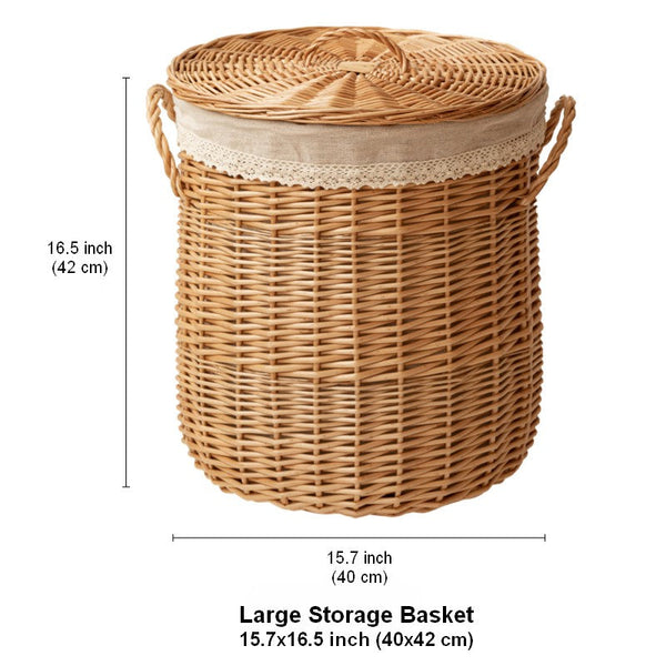 Hand-woven Wicker Storage Basket for Clothes, Large Round Storage Basket for Clothes, Willow Weaving Baskets for Clothes, Extra Large Kitchen Storage Baskets-ArtWorkCrafts.com