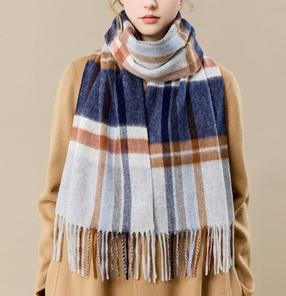Soft Cashmere Scarf for Women, Checked Scarf Winter Wool Scarf, Elegant Wool Scarves, Warm Winter Scarf, Cold Weather Scarf, Holiday Scarf, Fashion Scarf, Christmas Gifts for Her-ArtWorkCrafts.com