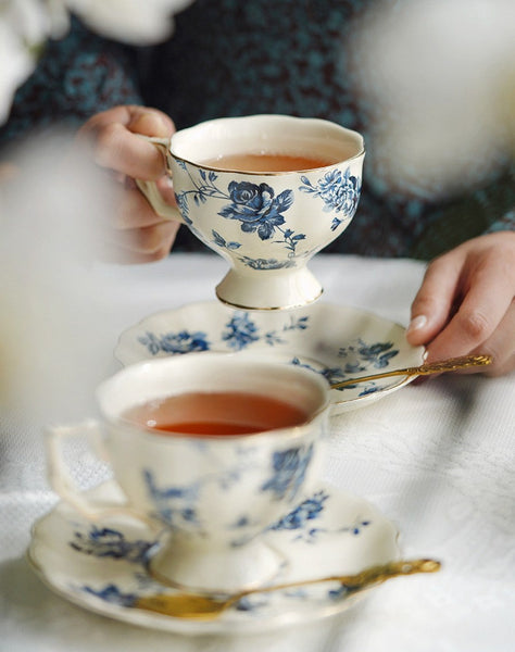 Elegant Vintage Ceramic Coffee Cups for Traditional Afternoon Tea, Royal Ceramic Cups, French Style China Porcelain Tea Cup Saucer Set, 6.8 oz Tea Cup and Saucers-ArtWorkCrafts.com