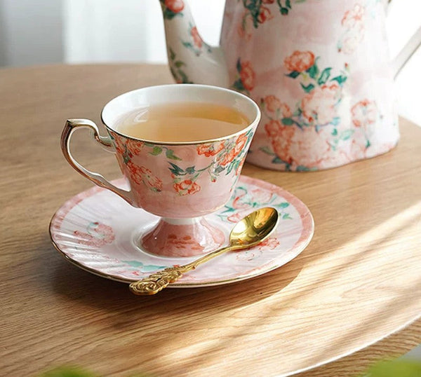 Luxury Tea Cup with Saucer, Elegant Coffee Cup, Porcelain Tea cups, Ceramic Tea Cup Set, British Tea Cup Set, Afternoon Tea Cup with Saucer Set-ArtWorkCrafts.com