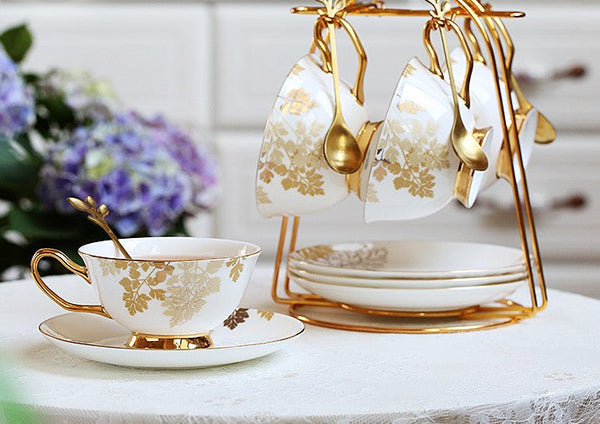 Beautiful British Tea Cups, Traditional English Tea Cups and Saucers, Bone China Porcelain Tea Cup Set, Elegant Ceramic Coffee Cups-ArtWorkCrafts.com