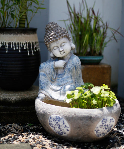 Sitting Buddha Flowerpot, Buddha Statue, Garden Decor Ideas, Large Figure Statue for Garden Ornaments, Villa Courtyard Decor, Outdoor Decoration Ideas-ArtWorkCrafts.com