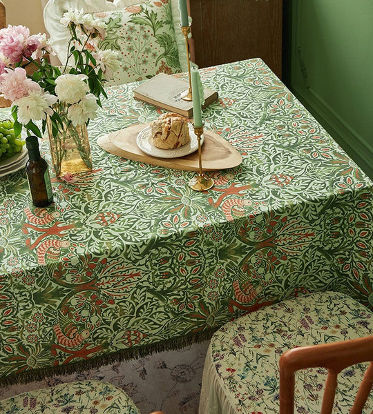 Green Flower Pattern Tablecloth for Home Decoration, Large Square Tablecloth for Round Table, Extra Large Rectangle Tablecloth for Dining Room Table-ArtWorkCrafts.com