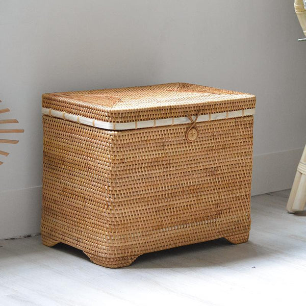 Oversized Storage Baskets for Bedroom, Rectangular Woven Storage Baskets for Clothes, Large Rectangular Storage Basket with Lid, Rattan Storage Case-ArtWorkCrafts.com
