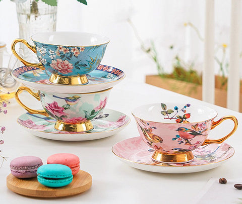 Unique Afternoon Tea Cups and Saucers in Gift Box, Royal Bone China Porcelain Tea Cup Set, Elegant Flower Pattern Ceramic Coffee Cups, Beautiful British Tea Cups-ArtWorkCrafts.com
