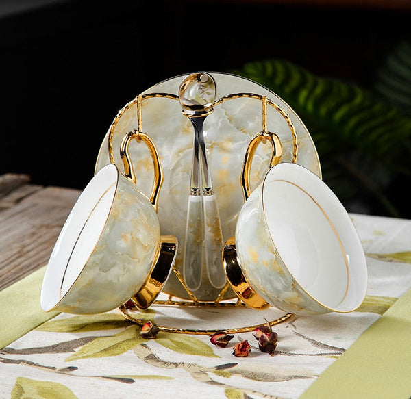 Elegant Ceramic Coffee Cups, Unique Tea Cups and Saucers in Gift Box as Birthday Gift, Beautiful British Tea Cups, Royal Bone China Porcelain Tea Cup Set-ArtWorkCrafts.com