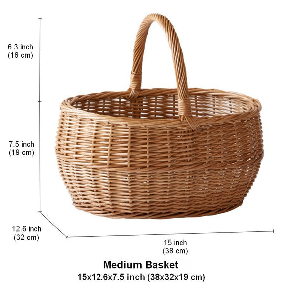 Large Picnic Food Basket with Handle, Natural Hand-woven Wicker Storage Basket, Willow Weaving Baskets for Vegetable, Natural Fruit Basket, Kitchen Storage Baskets-ArtWorkCrafts.com
