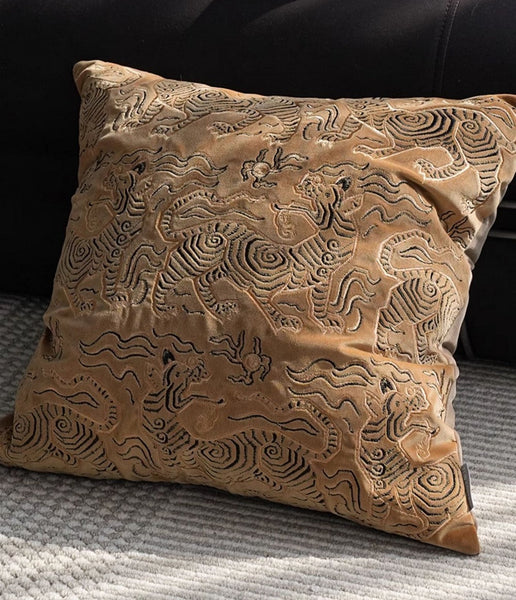 Contemporary Modern Sofa Pillows, Embroidery Tiger Pattern Pillows for Couch, Decorative Throw Pillows for Bedroom, Large Modern Sofa Pillow for Living Room