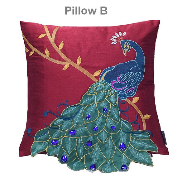Embroider Peacock Cotton and linen Pillow Cover, Beautiful Decorative Throw Pillows, Decorative Sofa Pillows, Decorative Pillows for Couch-ArtWorkCrafts.com