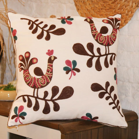 Farmhouse Embroider Cotton Pillow Covers, Love Birds Decorative Sofa Pillows, Cotton Decorative Pillows, Decorative Throw Pillows for Couch-ArtWorkCrafts.com
