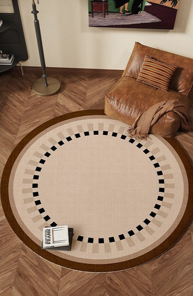 Mid Century Modern Rugs under Chairs, Bedroom Circular Modern Rugs, Geometric Round Rugs for Dining Room, Contemporary Modern Rugs-ArtWorkCrafts.com