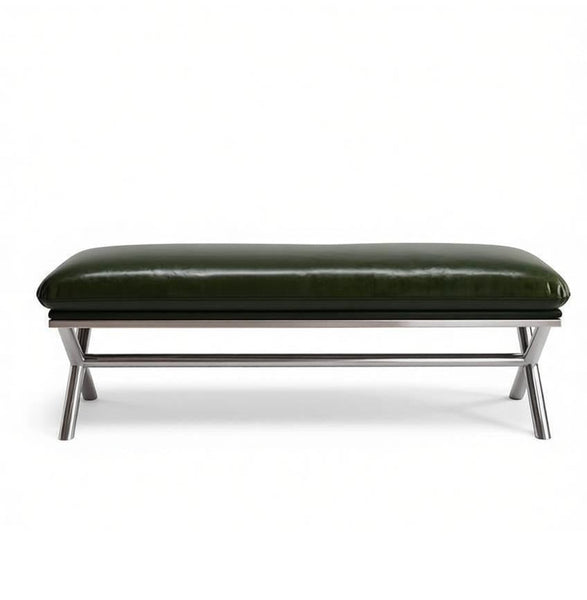 Contemporay Bedroom Bench, Luxury Genuine Leather Entry Bench, Upholstered Shoe Bench, Narrow Entryway Bench, Modern Shoe Changing Ottoman, Mid-Century Hall Bench-ArtWorkCrafts.com