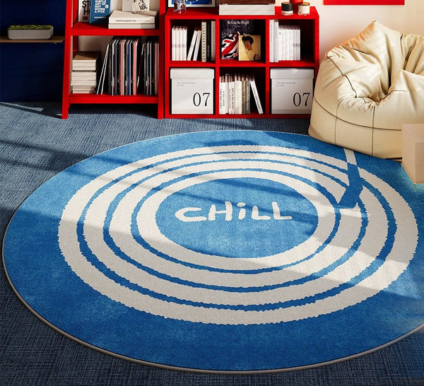 Unique Modern Rugs for Living Room, Geometric Round Rugs for Dining Room, Blue Contemporary Modern Area Rugs for Bedroom, Circular Modern Rugs for Apartments