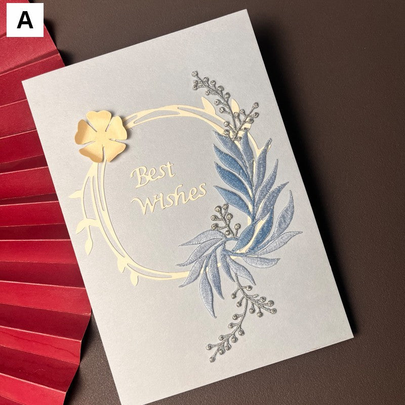 Best Wishes Embroidery Greeting Cards, Beautiful Greeting Cards to Friends, Creative Birthday Greeting Card, Original Handmade Embroidery Greeting Cards-ArtWorkCrafts.com