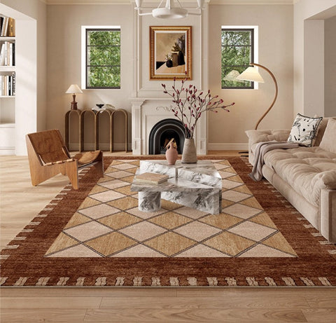 Geometric Contemporary Modern Rugs Next to Bed, Large Abstract Rugs for Living Room, Mid Century Large Modern Area Rugs-ArtWorkCrafts.com