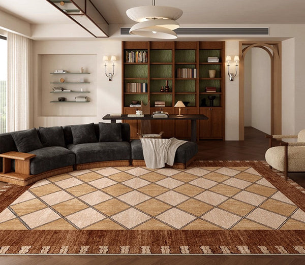 Geometric Contemporary Modern Rugs Next to Bed, Large Abstract Rugs for Living Room, Mid Century Large Modern Area Rugs-ArtWorkCrafts.com