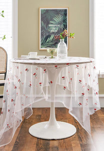 Extra Large Rectangular Tablecloth for Oval Table, Rectangular Table Covers for Coffee Table, Cherry Lace Tablecloths, Lace Embroidered Table Covers-ArtWorkCrafts.com