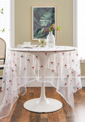Extra Large Rectangular Tablecloth for Oval Table, Rectangular Table Covers for Coffee Table, Cherry Lace Tablecloths, Lace Embroidered Table Covers-ArtWorkCrafts.com
