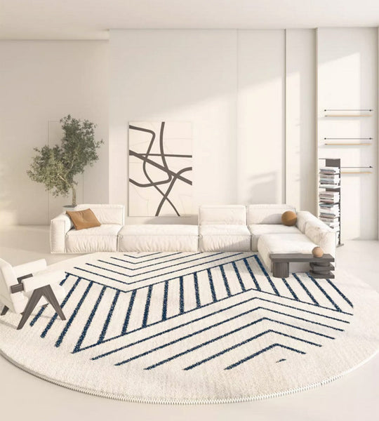 Thick Round Rugs for Dining Room, Abstract Contemporary Round Rugs for Bedroom, Geometric Modern Rug Ideas for Living Room-ArtWorkCrafts.com