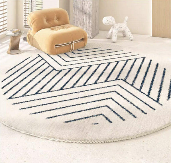Thick Round Rugs for Dining Room, Abstract Contemporary Round Rugs for Bedroom, Geometric Modern Rug Ideas for Living Room-ArtWorkCrafts.com
