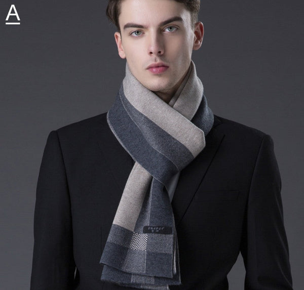 Men's Wool Scarf Winter, Wool Scarf for Gentleman, Thick Wool Scarf, Men's Winter Scarf, Fashion Scarf, Formal Men Scarf Styles, Business Casual Scarf Men-ArtWorkCrafts.com