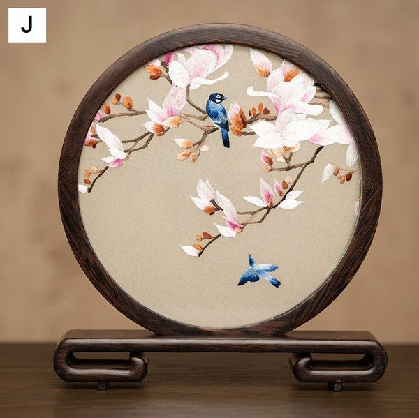 Flower and Bird Embroidered Decor, Unique Birthday Gift, Exclusive Business Present, Traditional Chinese Suzhou Embroidery Ornament, Premium Souvenir-ArtWorkCrafts.com