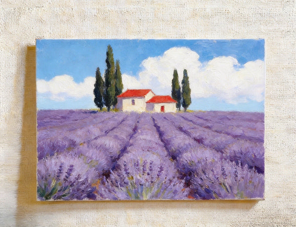 Original Landscape Paintings, Sunny Lavender Village View, Small Canvas Wall Art Paintings, Buy Original Oil Paintings Online, Hand Painted Canvas Art-ArtWorkCrafts.com