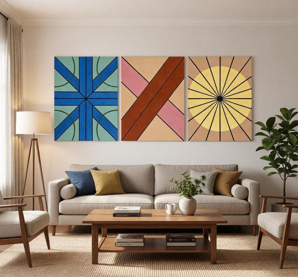 Modern Paintings for Mid Century Living Room, Multi Panel Canvas Paintings, Abstract Geometric Art