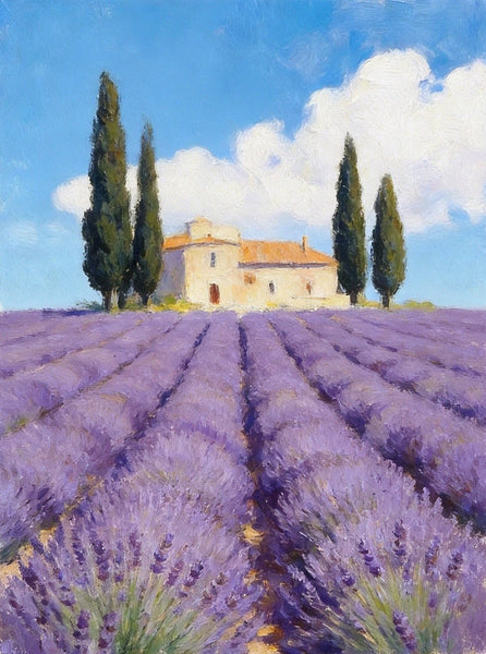 Hand Painted Canvas Art, Lavender Fields of Provence, Original Landscape Paintings, Small Canvas Wall Art Paintings, Buy Original Oil Paintings Online-ArtWorkCrafts.com