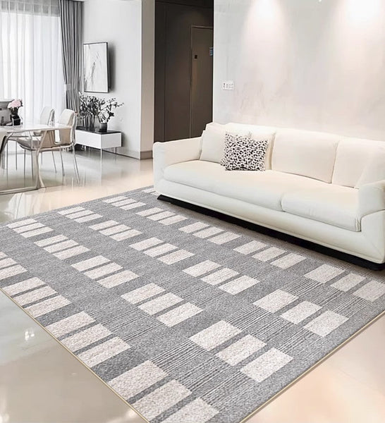 Dining Room Floor Rug, Large Gray Floor Rugs for Living Room, Modern Floor Rugs for Bedroom, Extra Large Geometric Modern Rugs for Office-ArtWorkCrafts.com