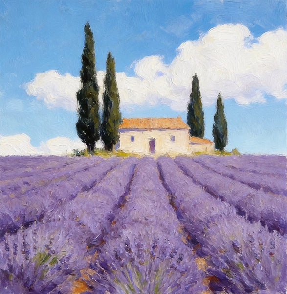 Small Canvas Artwork,Provence Afternoon in Purple Hues, Lavender Field Painting, Buy Small Artwork Online, Hand Painted Canvas Art, Original Landscape Paintings-ArtWorkCrafts.com