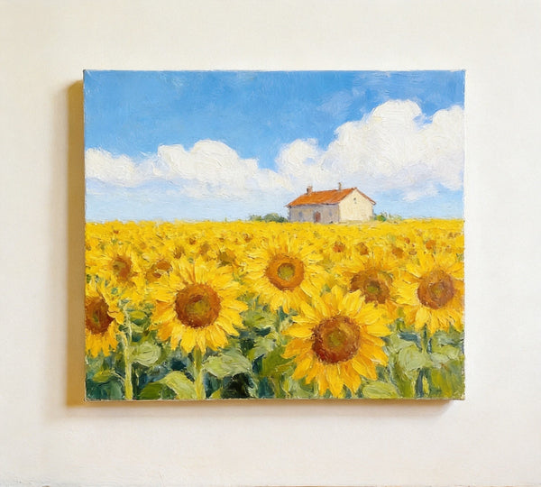 Blooming Sunflowers, Flower Field Painting, Hand Painted Canvas Art, Small Canvas Artwork, Original Landscape Paintings, Buy Small Paintings Online-ArtWorkCrafts.com