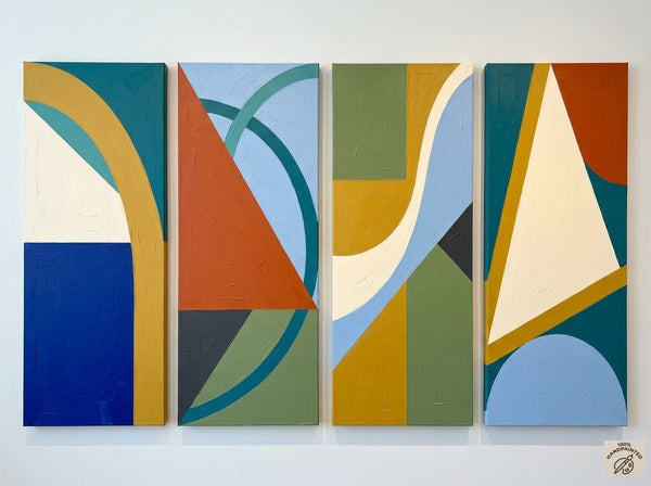 Contemporary Abstract Paintings, Hand Painted Canvas Art, Multi Panel Group Paintings, Geometric Abstract Art-ArtWorkCrafts.com